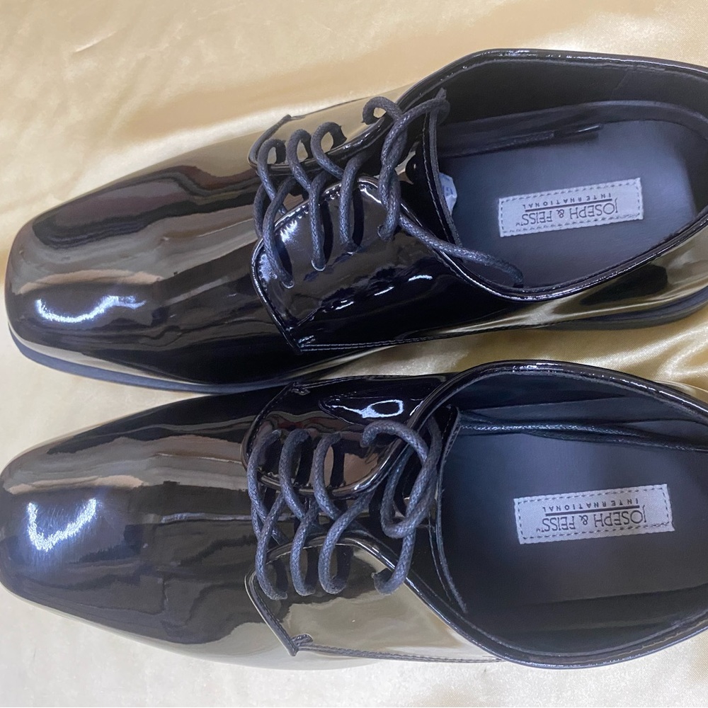NEW JOSEPH & FEISS INTERNATIONAL LEATHER TUXEDO SHOES WIDE wedding Oxford lace - Picture 3 of 6